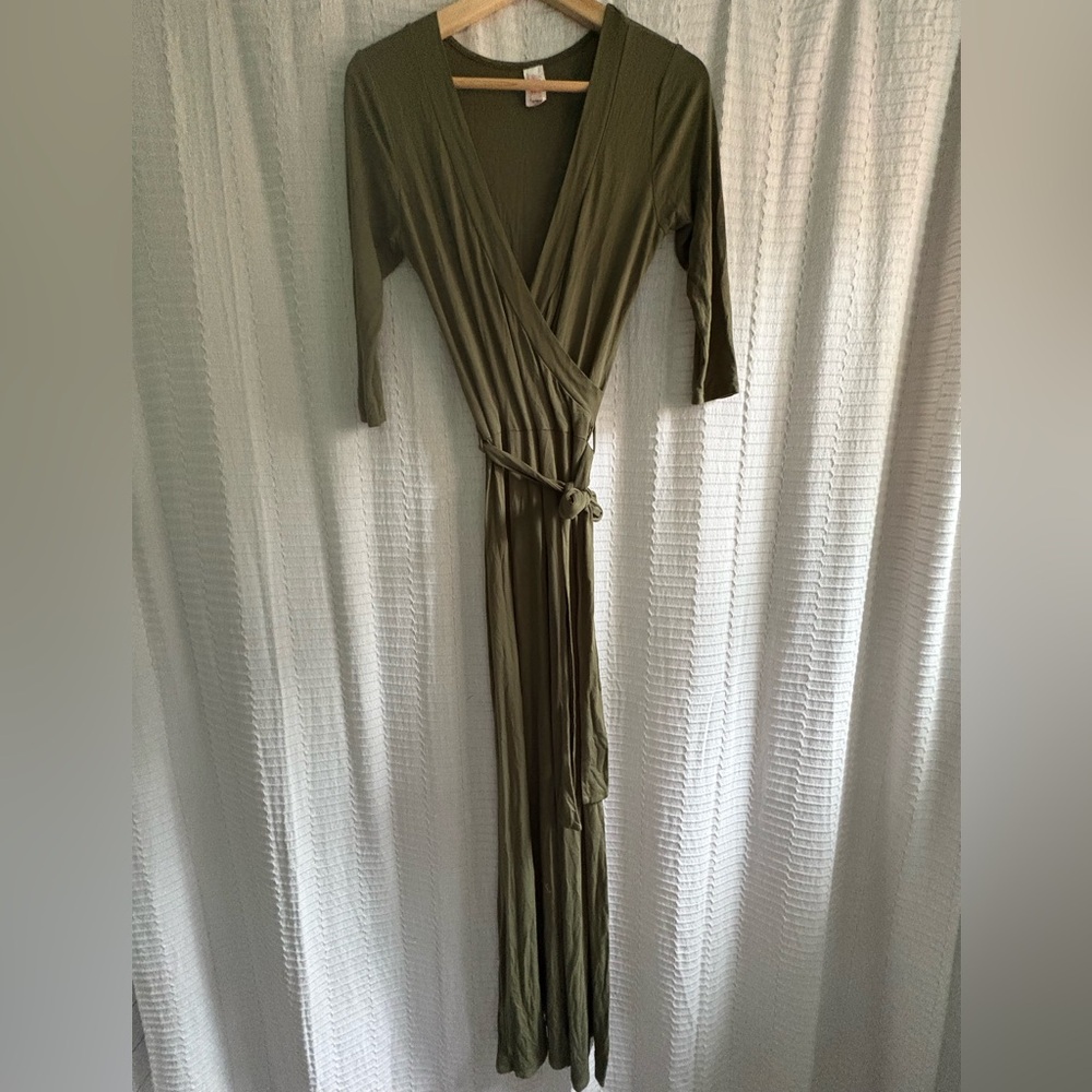 Olive Green Wrap Maxi Dress - Size S